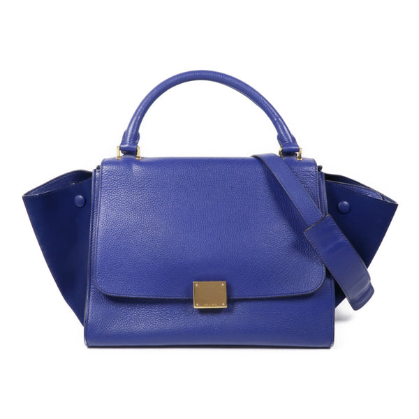 CELINE GHW Trapeze 2 Way Bag Calfskin Leather Blue
