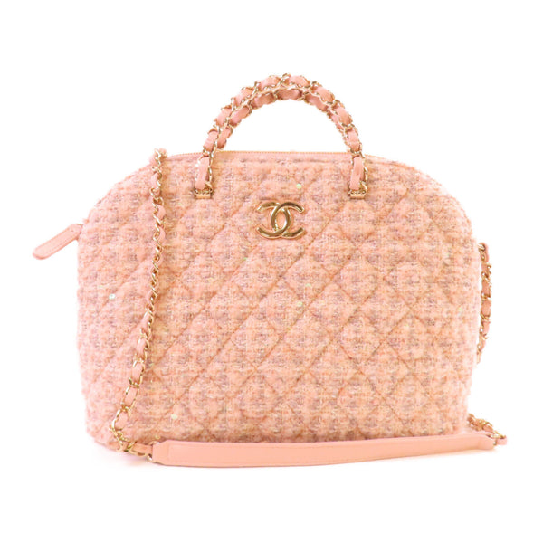CHANEL CC GHW Small Chain Hand Shoulder Bag Tweed AS3969 Pink