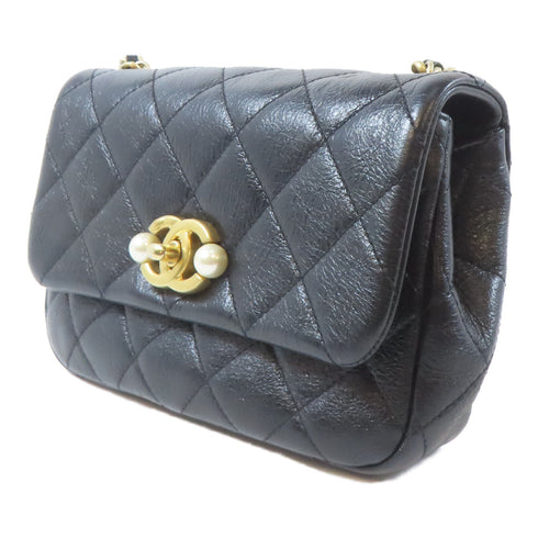 CHANEL Quilted CC GHW Mini Flap Pearl Shoulder Bag AS3000 Calfskin Leather Black