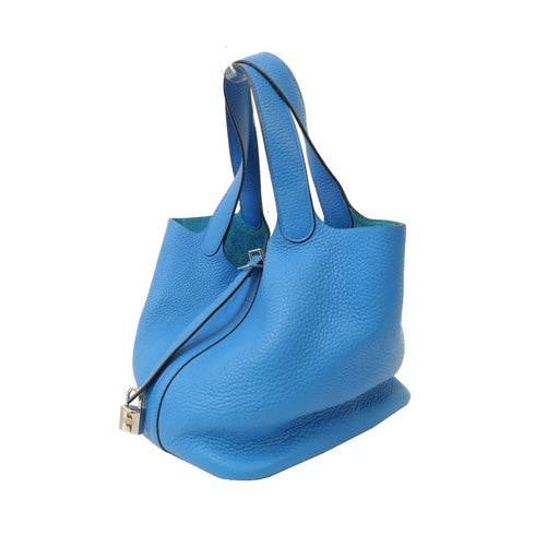 HERMES PHW Picotin MM Handbag Clemence Leather Blue