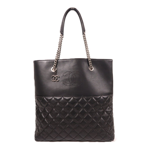 CHANEL CC Chain Shoulder Tote Bag Calfskin Leather Black