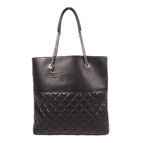 CHANEL CC Chain Shoulder Tote Bag Calfskin Leather Black
