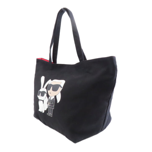 KARL LAGERFELD SHW Tote Shoulder Bag Canvas Black Red