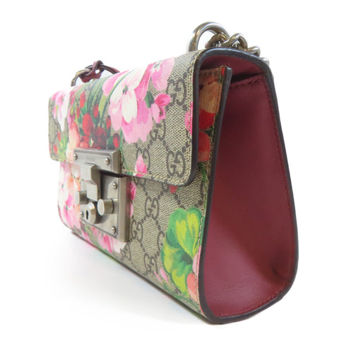 GUCCI GG SHW Padlock GG Chain Shoulder Handbag 409487 PVC Coated Canvas Brown