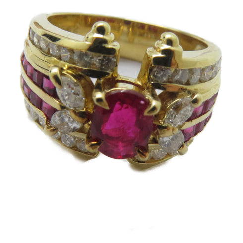 FINE JEWELRY 0.92/0.74ct Ruby 0.91ct Diamond Ring 18K Yellow Gold US#6.25