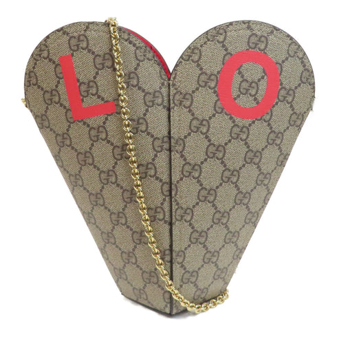 GUCCI GG GHW Chain Shoulder Bag PVC Coated Canvas Brown/Red