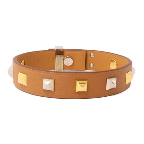 HERMES Mini Dog Bracelet Veau Swift Leather Brown Gold Silver