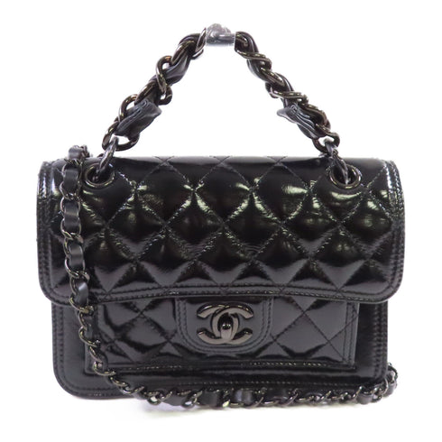 CHANEL CC Mini Flat Chain Hand Shoulder Bag Calfskin Leather