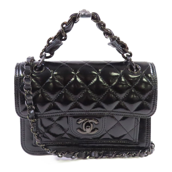 CHANEL CC Mini Flat Chain Hand Shoulder Bag Calfskin Leather