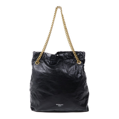BALENCIAGA GHW Crush Tote Chain Shoulder Bag 742941 Calfskin Leather Black