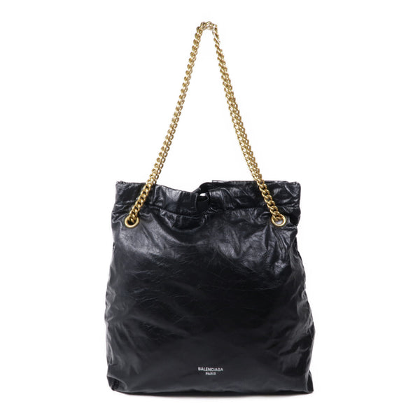 BALENCIAGA GHW Crush Tote Chain Shoulder Bag 742941 Calfskin Leather Black