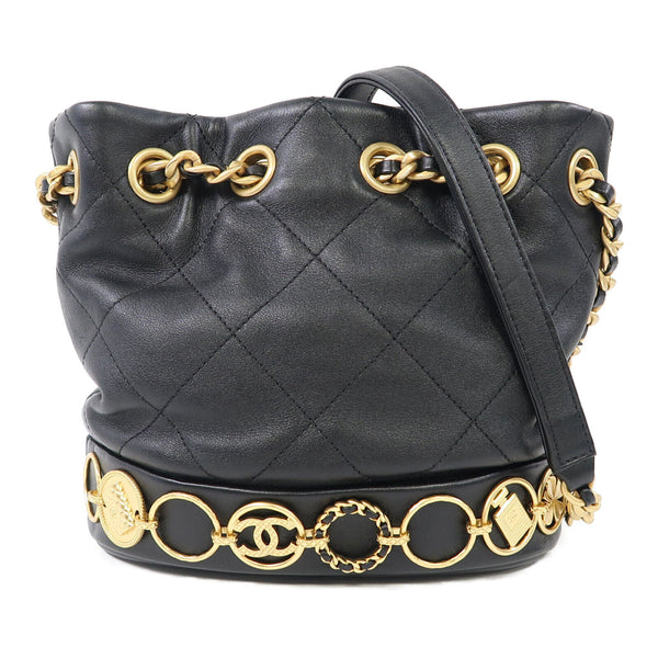 CHANEL Quilted CC GHW Chain Shoulder Bag Lambskin Leather Black v7