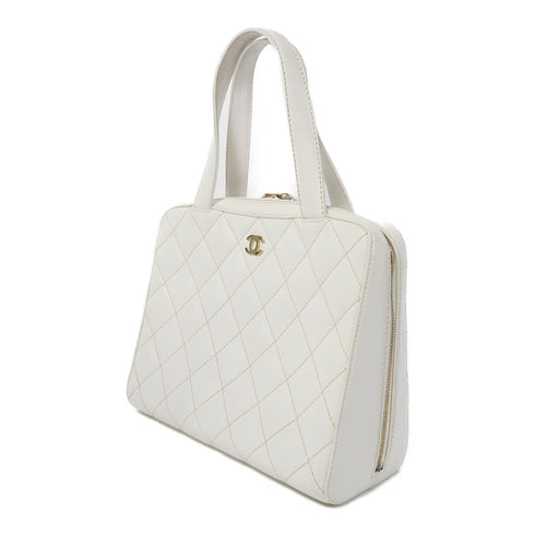CHANEL Quilted CC GHW Handbag Calfskin Leather White