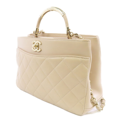 CHANEL Quilted CC GHW 2 Way Shoulder Bag Handbag Leather Beige