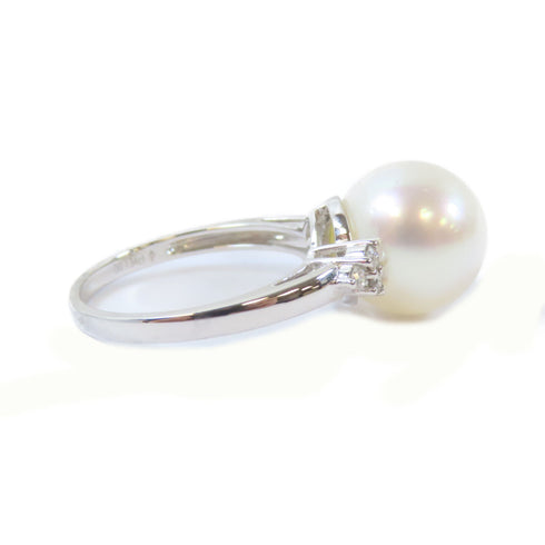FINE JEWELRY 0.134ct Diamond 4.5g Pearl Ring 18K White Gold US#6.75