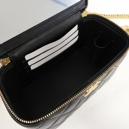 CHANEL Quilted CC GHW Chain Shoulder Bag Lambskin Leather Black