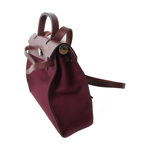 HERMES PHW Herbag PM 2Way Shoulder Hand Bag Canvas Stamp T Prune