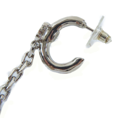 CHANEL CC Pierced Earrings With Ear Cuffs Metal Crystal Silver