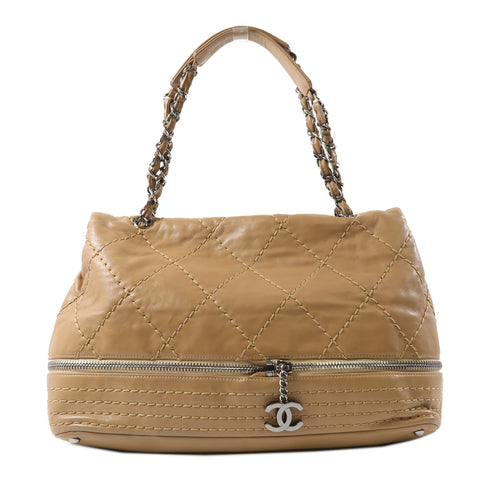 CHANEL Quilted CC SHW Chain Shoulder Bag Calfskin Leather Brown v2