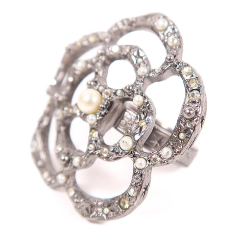 CHANEL CC Ring US#7.75 Metal Silver