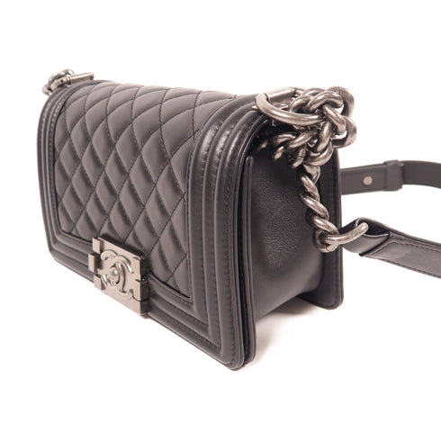 CHANEL CC SHW Boy 20 Chain Shoulder Bag Lambskin Leather Black