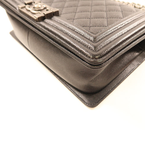 CHANEL CC Boy 25 Chain Shoulder Bag Calfskin Leather Black