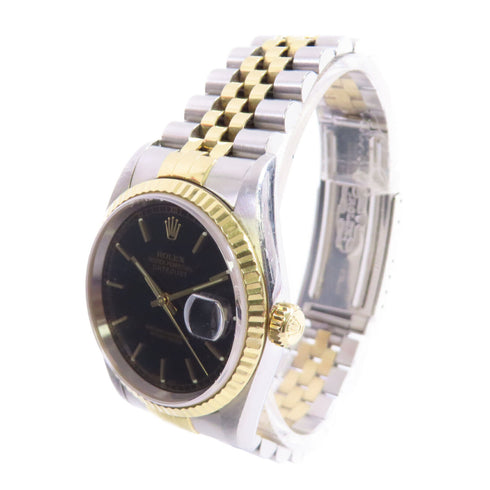 ROLEX Datejust Automatic Watch 16233 18K Yellow Gold Stainless Steel Black