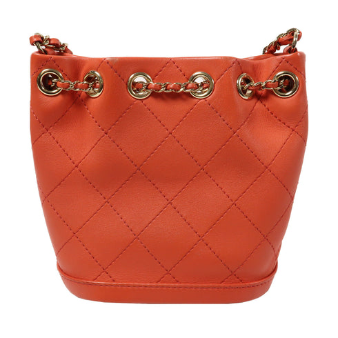 CHANEL Quilted CC Bucket Bag Chain Shoulder Bag Calfskin Leather Red