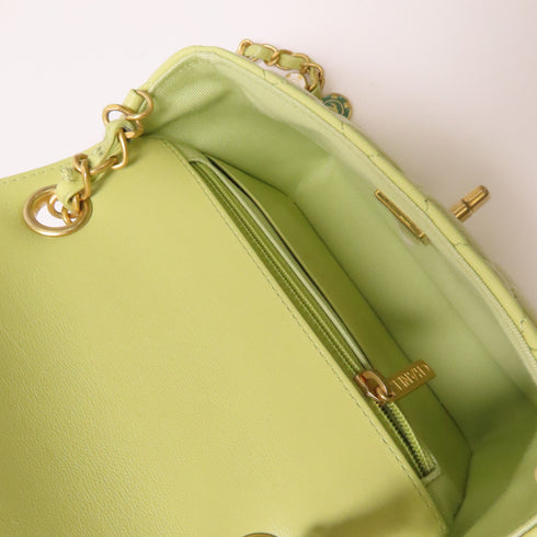 CHANEL Quilted CC GHW Chain Shoulder Bag AS3738 Lambskin Leather Green