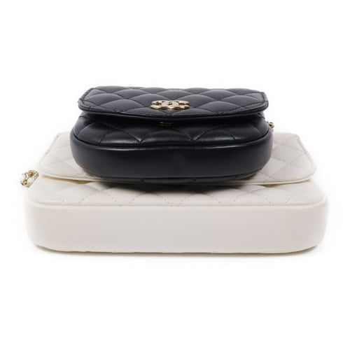 CHANEL CC GHW Chain Shoulder Bag AS0649 Lambskin Leather White Black