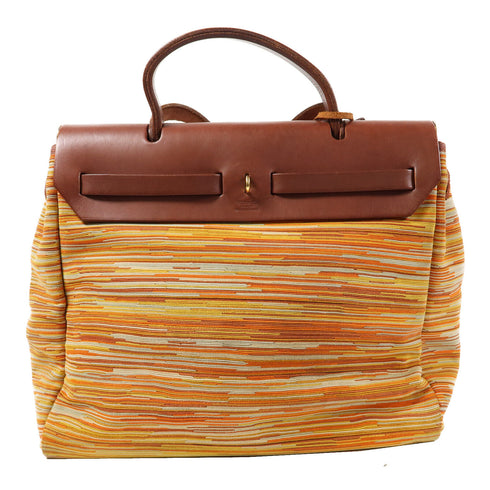 HERMES GHW Herbag 2 Way Bag Vibrato Leather Orange/Brown