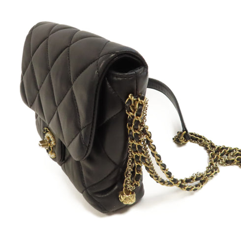 CHANEL Quilted CC GHW Chain Shoulder Bag Lambskin Leather Black v3