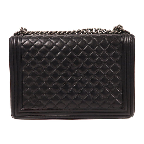 CHANEL CC Boy 30 Chain Shoulder Bag Lambskin Leather Black