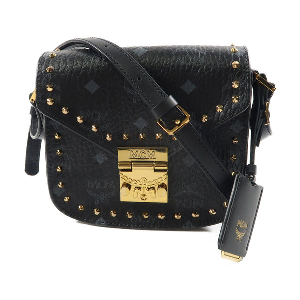 MCM GHW Patricia Visetos Studden Bag Shoulder Calfskin Leather MWS7APA34 Black