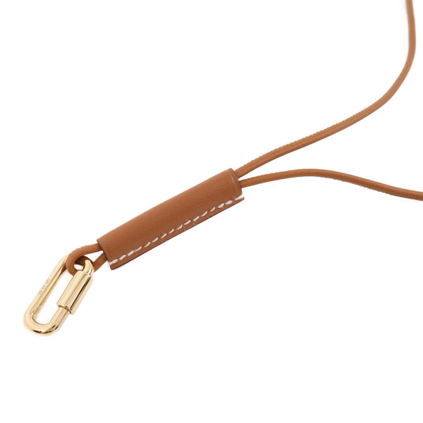 HERMES Curiosite Mousqueton Necklace Veau Swift Leather Gold Brown