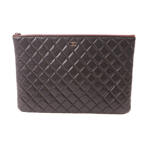 CHANEL CC SHW Pouch Clutch Calfskin Leather Black