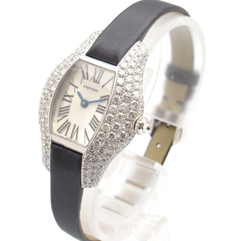 CARTIER Tonneau Arrondie Quartz Watch WJ301750 18K White Gold Diamond Leather