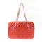 CHANEL Quilted CC SHW Tote Bag Chain Handbag Calfskin Leather Red