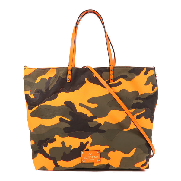Valentino GHW 2 Way Shoulder Tote Bag Canvas Orange/Green