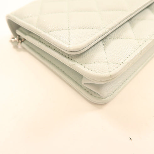 CHANEL CC SHW Wallet On Chain Shoulder Bag Calfskin Leather Light Blue