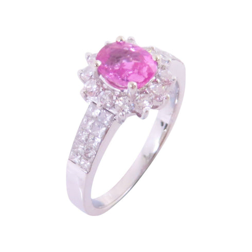 JEWELRY Pink Sapphire Diamond Ring US#7.25 18K White Gold