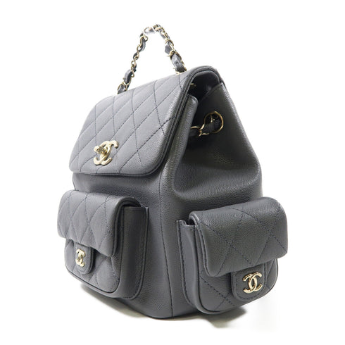 CHANEL Quilted CC SHW Backpack Rucksack Calfskin Leather Grey