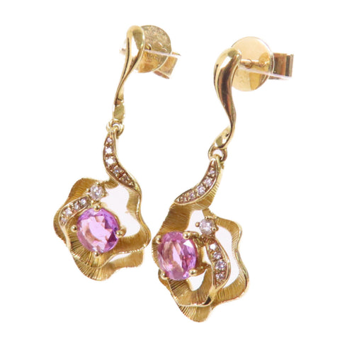 FINE JEWELRY 0.664ct Pink Sapphire 0.08ct Diamond Earrings 18K Yellow Gold