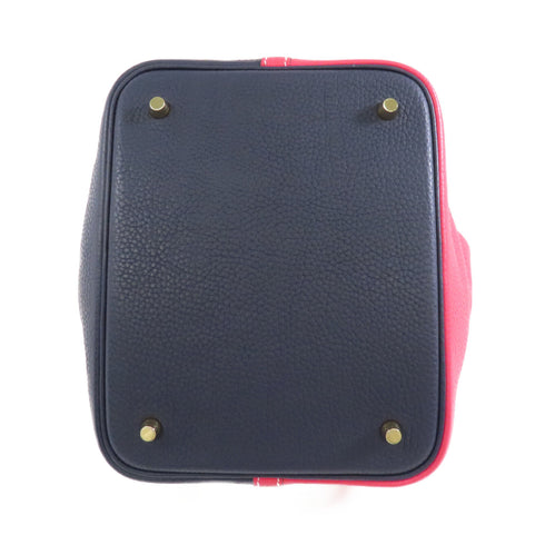 HERMES PHW Picotin MM Tote Bag Taurillon Clemence Leather Navy Red