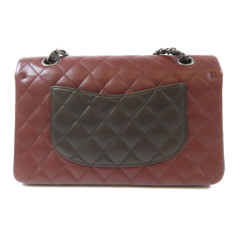 CHANEL Quilted CC SHW Classic Double Flap Chain Shoulder Bag Lambskin Black Red