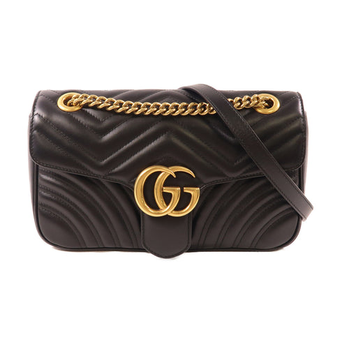 GUCCI GHW GG Marmont Small Shoulder Bag Chain 443497 Calfskin Leather Black