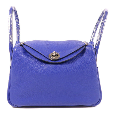 HERMES PHW Lindy 26 2 Way Shoulder Bag Clemence Leather Bleu Electrique