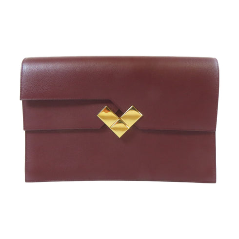 HERMES GHW Pochette Fortunio Clutch Bag Evercolor Leather Bordeaux
