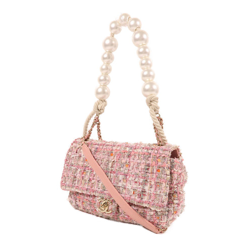 CHANEL CC GHW 2 Way Shoulder Bag Tweed Pink
