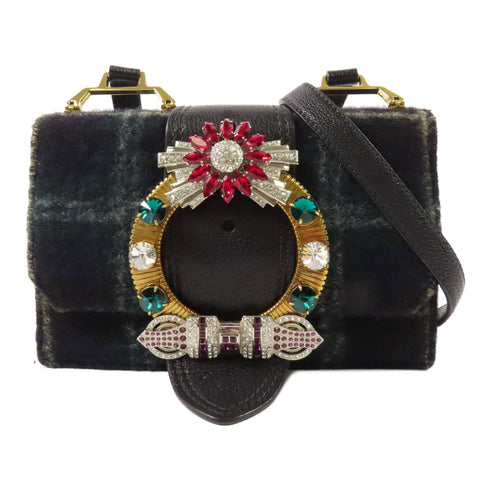 Miu Miu GHW Shoulder Crossbody Bag Wool Black Blue Green